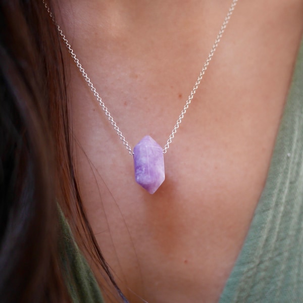 LEPIDOLITE ~ de stressverlichting ketting (gouden of zilveren sierlijke edelsteen kristallen sieraden) geschenkdoos