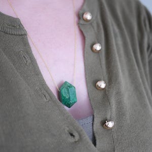 Malachite Gold plated sterling silver necklace // crystal necklace