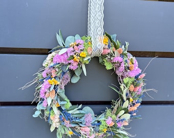 Dried flower wreath for summer, flower wreath for table decoration, summer door decoration, summer wreath for the door, hand-tied natural wreath