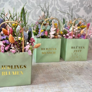 Frühlingsgesteck-Pastell-bunte Trockenblumen-Blumiges Trockenblumengesteck und personalisierte Geschenkidee für Muttertag-Geburtstaggeschenk