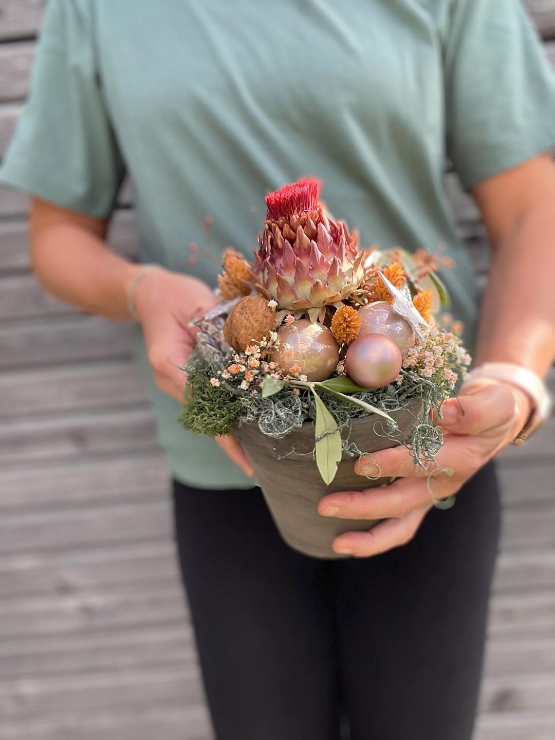 Advent Arrangement With Dried Flowers for the Table, Christmas