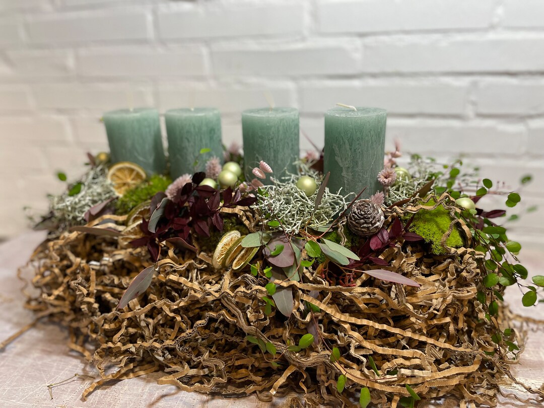 Adventskranz Weihnachtsgesteck länglich in Smaragd Grün als Etsy.de