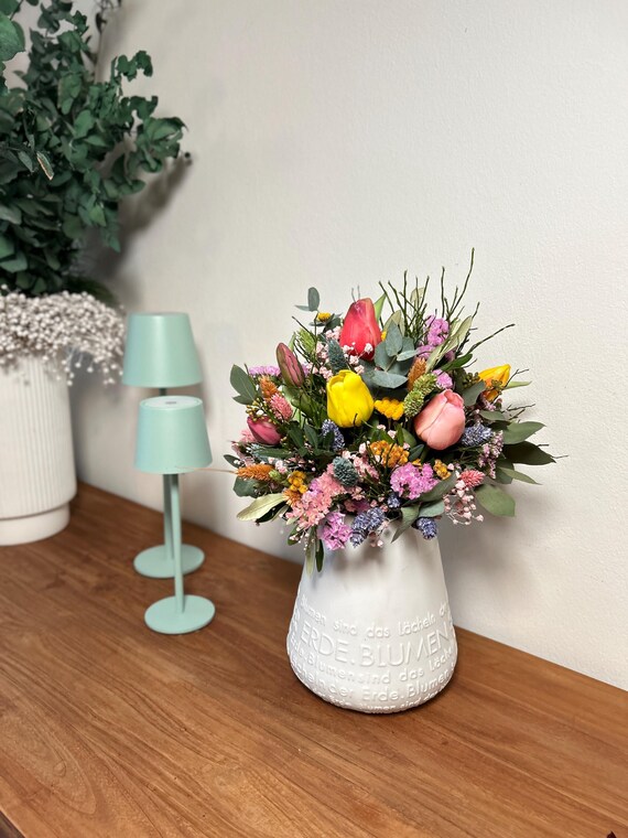 bunter Tulpenstrauß künstlich | handgebundener Trockenblumenstrauß Frühling | Frühlings Strauß ohne Wasser | Oster Strauß | Frühlingsdeko