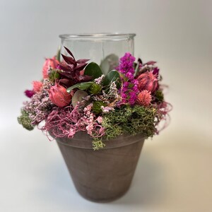 Trockenblumengesteck Sommer für den Tisch- Tischdeko aus Trockenblumen-Blumengesteck zum verschenken-Sommergesteck-Blumendeko- Blumengesteck