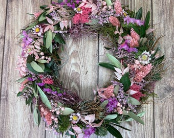 Dried flower wreath for spring, flower wreath for table decoration, spring door decoration, spring wreath for the door, hand-tied natural wreath