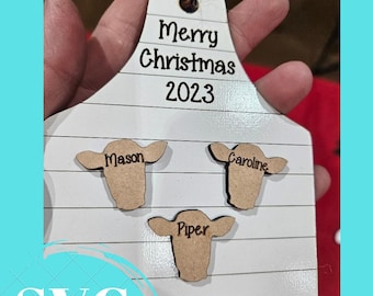 Cow tag family Christmas ornament svg file