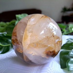 AA+ RARE Large Girasol Golden Healer Quartz Sphere with Pyrite Inclusions (842g)