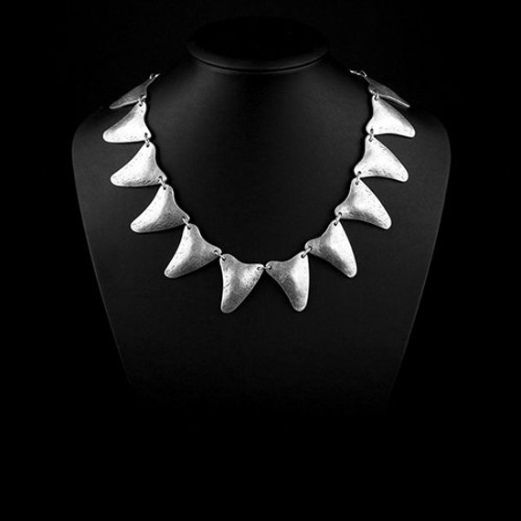 Shark teeth necklace, Silver teeth necklace, Tria… - image 4