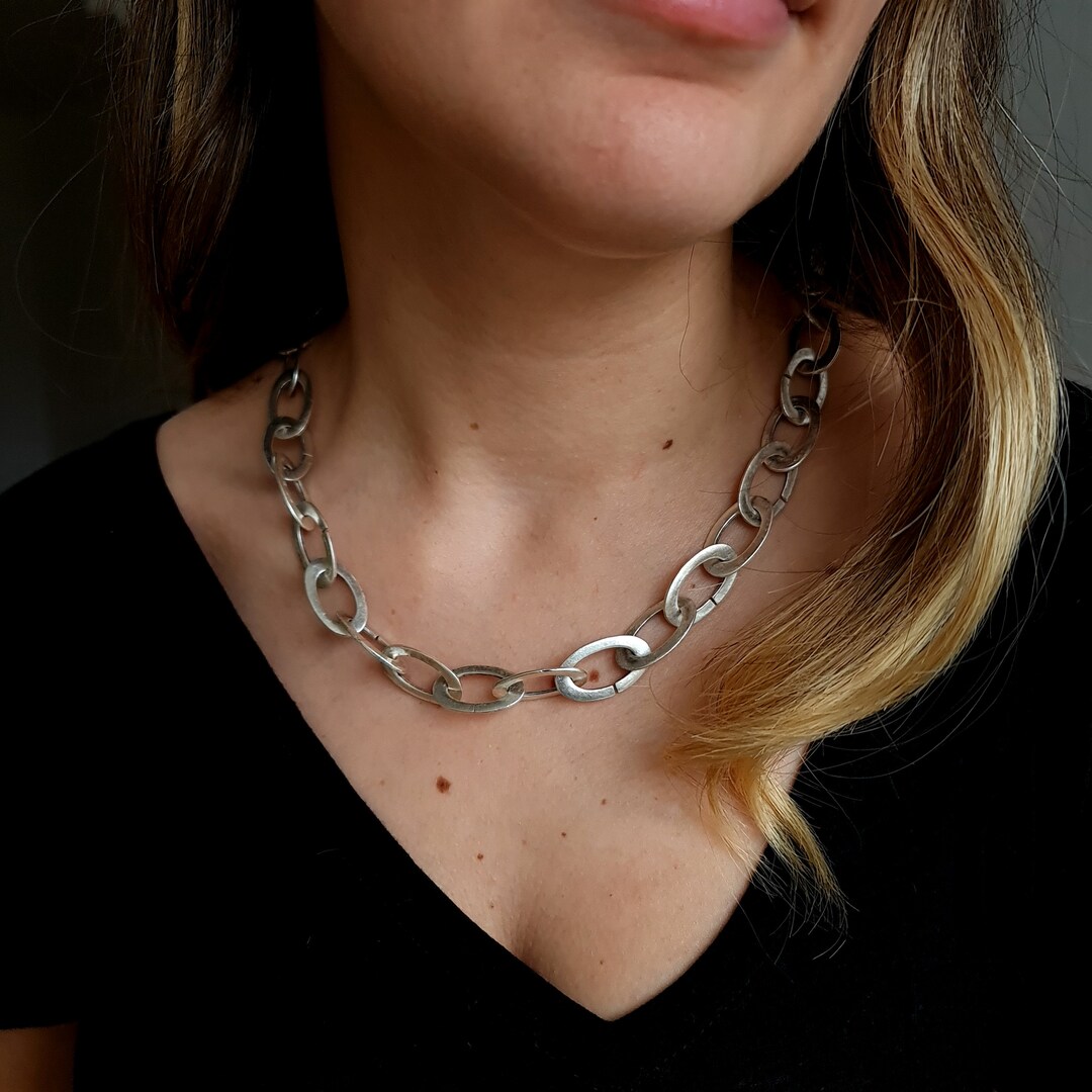 C1120 - Silver Necklace, Choker, Gift Necklace, Chain Necklace, Modern Etsy Silver Necklace Necklace,boho Necklace, Chain Link Chunky Stacking