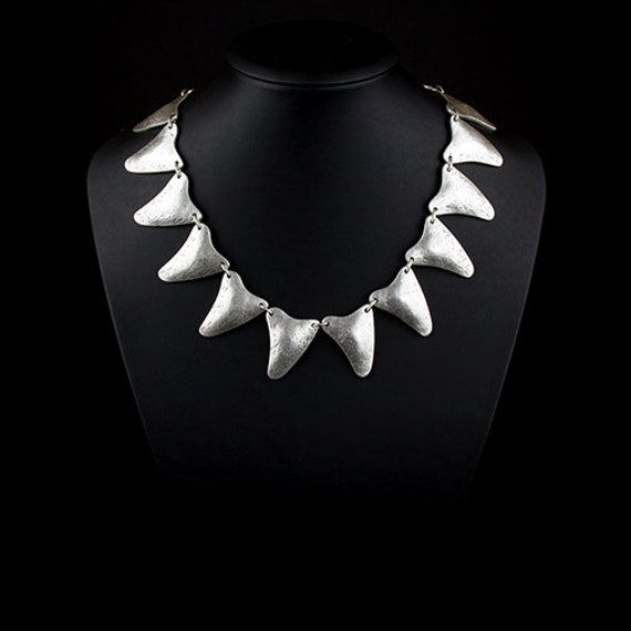 Shark teeth necklace, Silver teeth necklace, Tria… - image 1