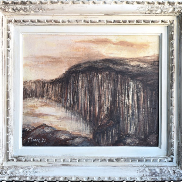 abstract painting - oil on canvas in frame - Basalt heart of Iceland