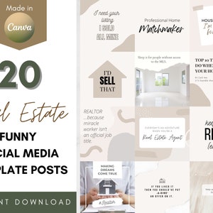 20 Real Estate Funny Social Media Instagram Facebook Neutral Template Posts - Realtor Branding, Real Estate Marketing, Real Estate Posts