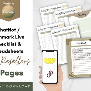 WhatNot & Poshmark Reseller Live Sales Printable, Editable Checklist and Item Spreadsheets Template Bundle