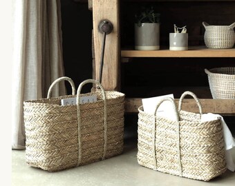 Market Baskets |  Seagrass Storage Basket | Boho Home Decor | Rattan Basket | Woven Seagrass Shopper | Mothers Day Gift |  Easter Basket