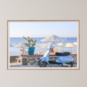 Boho Beach Wall Art, Vespa Scooter Photography, DIGITAL DOWNLOAD, Coastal Decor, Sea Printable, Vacation, Europe, Summer, Beach House Gift