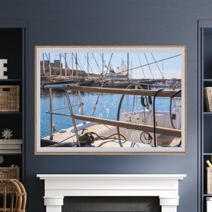 Nautical Wall Art, Digital Download, Boat Steering Wheel Photography, Coastal Wall Art, Boat Poster, Printable Art, Sea, Ocean, Sailboat