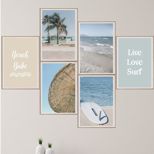 Boho Surf Gallery Wall Art, Beach Babe, Digital Download, Beach Print, Surf Wall Art, Surfboard Poster, Sea Photography, Pastel Colors