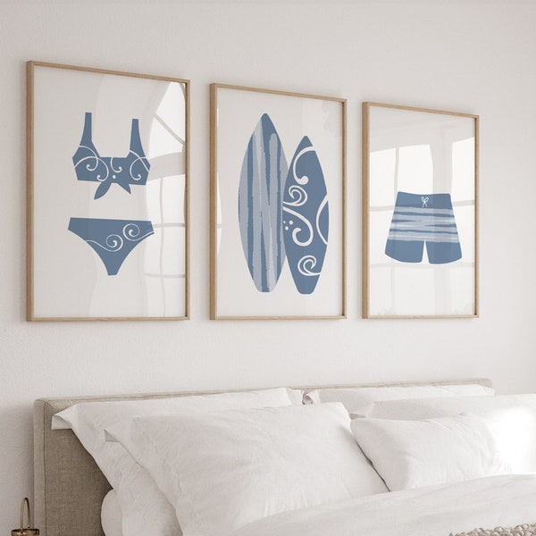 Vintage Swimsuit Wall Art, Surf Print, DIGITAL DOWNLOAD, Surfboard Art, Coastal Gallery Wall Set, Beach House Decor, Swim Trunks Wall Art