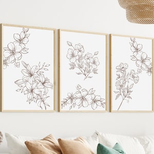 Neutral Wall Art, Neutral Botanical Decor, DIGITAL DOWNLOAD, Neutral Prints, Floral Wall Art, Set of Three Prints, Living Room Decor,Bedroom