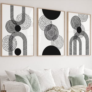 Black and White Prints, Black and White Abstract Art, DIGITAL DOWNLOAD, Modern Home Decor, Abstract Set of 3, Boho Rainbow, Geometric Art