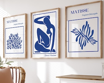 Matisse Wall Art, Matisse Print Set di 3, Blue Matisse Print, DIGITAL DOWNLOAD, Abstract Wall Art, Matisse Download, Printable Art