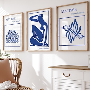 Matisse Wall Art, Matisse Print Set of 3, Blue Matisse Print, DIGITAL DOWNLOAD, Abstract Wall Art, Matisse Download, Printable Art