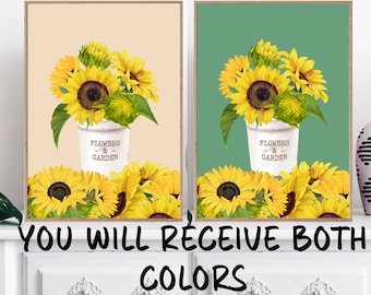 Zonnebloem print, bloemen in een pot, kleurrijke muurkunst, digitale DOWNLOAD, bloemendecor, zonnebloem kunst aan de muur, botanisch, eclectisch, Boho kunst aan de muur