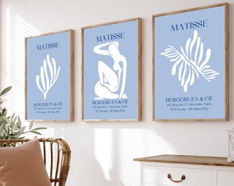Matisse Set di tre stampe, Blue Matisse Gallery Wall, Download digitale, Henri Matisse Wall Art, Poster espositivo, Arte astratta,Boho Decor