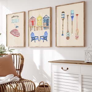 Coastal Gallery Wall Set, Paddle Print, Digital Download, Beach Hut Wall Art, Watercolor, Beach Wall Art, Beach House Decor,Lake House Decor