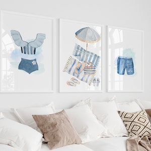 Coastal Gallery Wall Set, Beach Wall Art, DIGITAL DOWNLOAD, Watercolor Swimsuit Art, Vintage Bathing Suit Print, Swim Trunks Wall Art