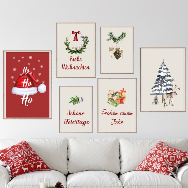 Frohe Weihnachten, Frohes neues Jahr, digitaler Download, Schöne Feiertage, Hohoho Poster, German Christmas Wall Art, Weihnachten Wandkunst