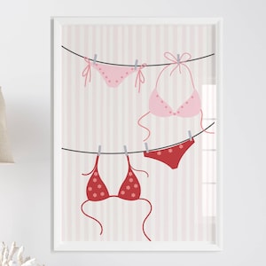 Bikini Wall Art, Pink Bikini Print, Coastal Wall Art, DIGITAL DOWNLOAD, Girls Dorm Room Poster, Coastal Granddaughter Wall Art, Preppy Print