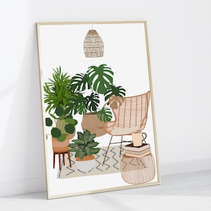 Boho botanische kunst aan de muur, kamerplanten print, DIGITALE DOWNLOAD, boho interieur, monstera plant, kamerplanten poster, potplanten, afdrukbaar