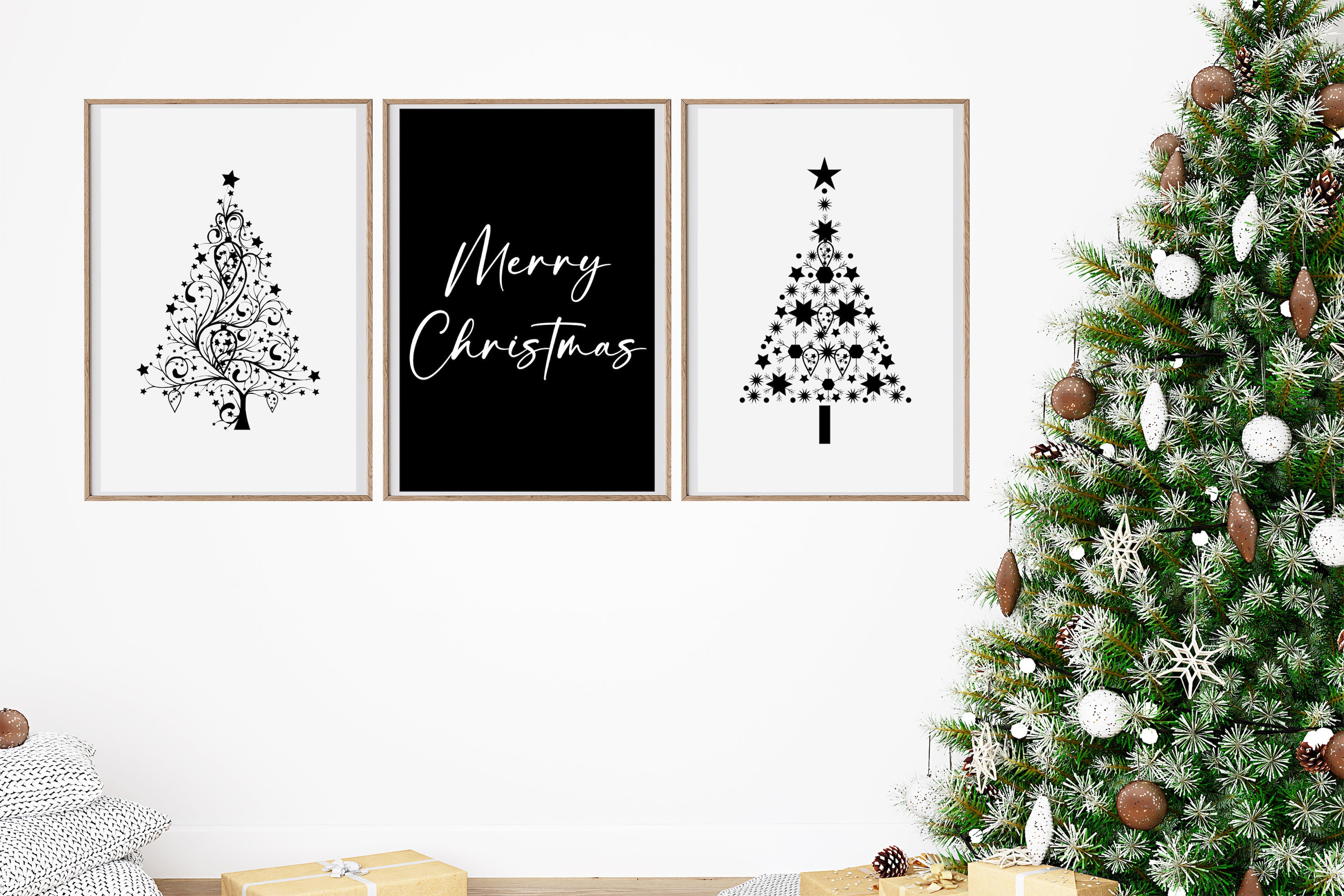 Black and White Christmas Wall Art Christmas Gallery Wall Etsy