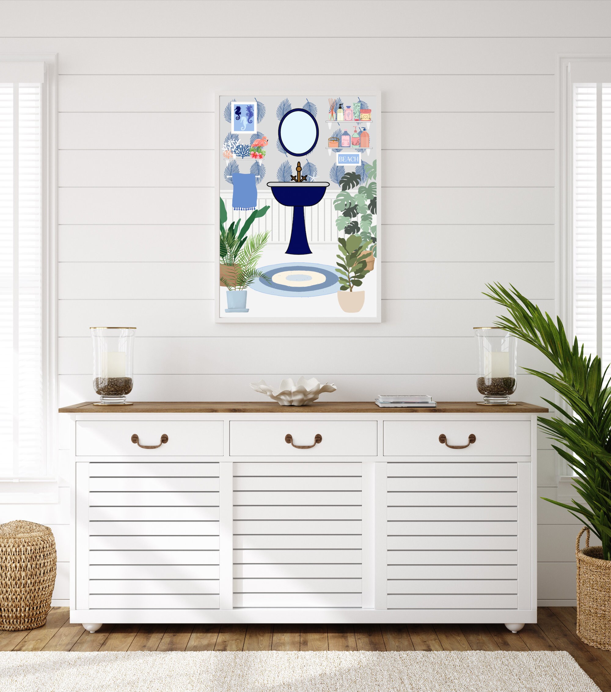 Coastal Bathroom Wall Art, Beach House Bathroom Decor, Digital Download