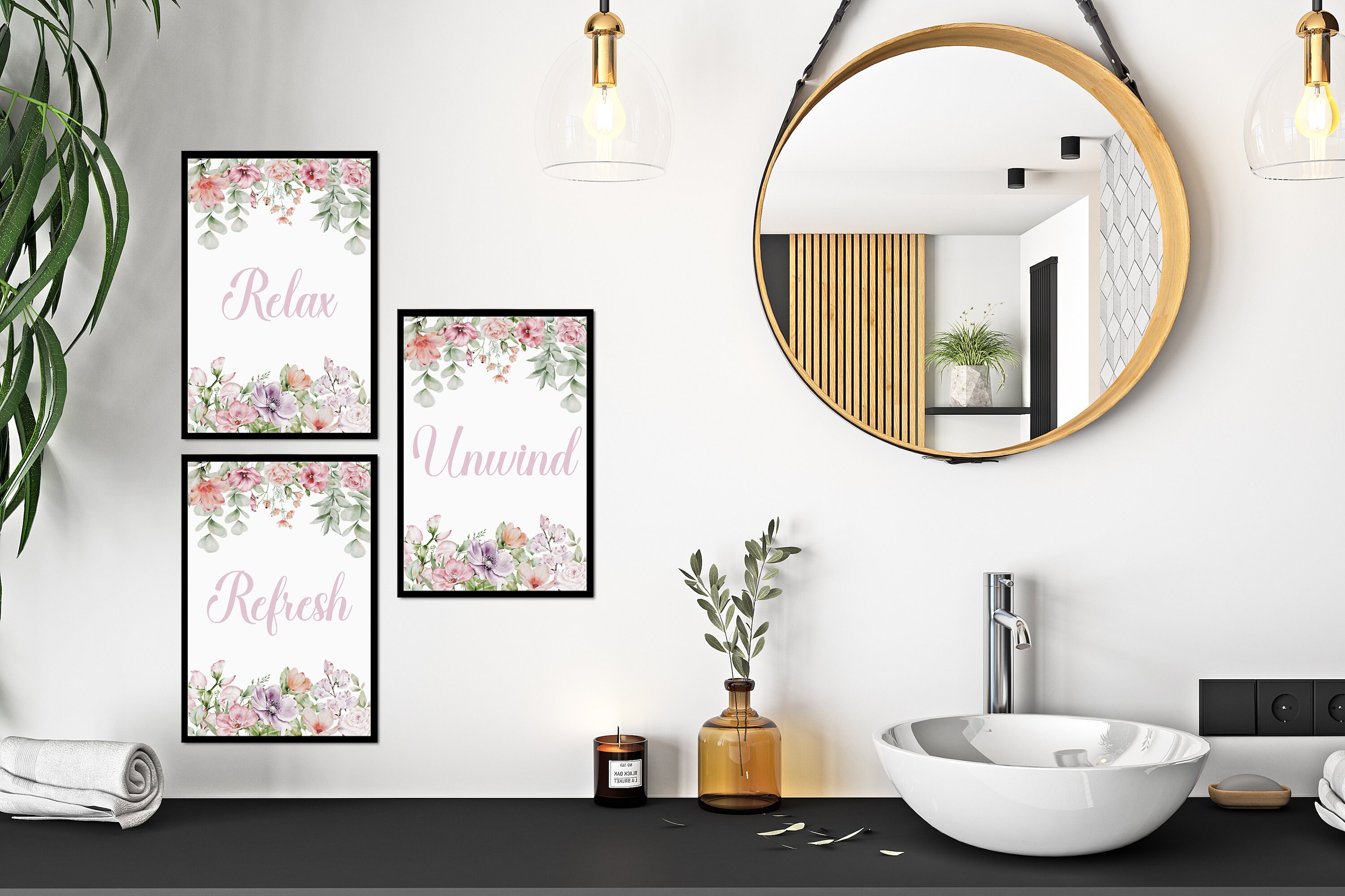 Relax Unwind Refresh, Bathroom Wall Art, DIGITAL DOWNLOAD, Watercolor ...