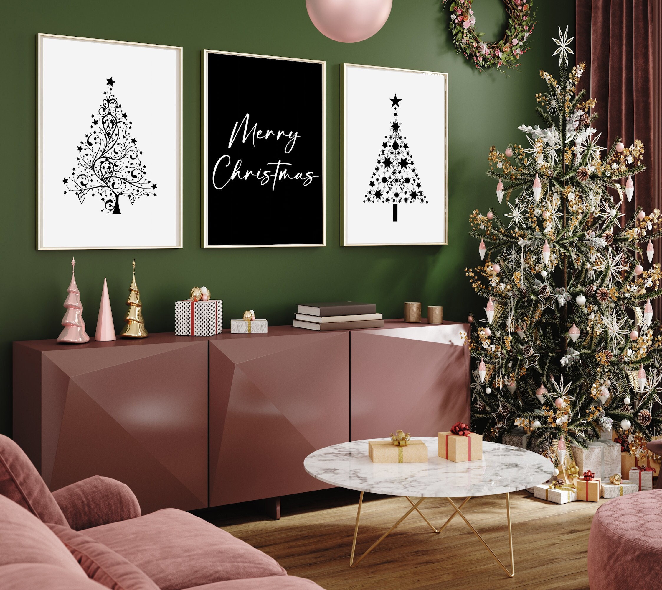 Black and White Christmas Wall Art Christmas Gallery Wall Etsy