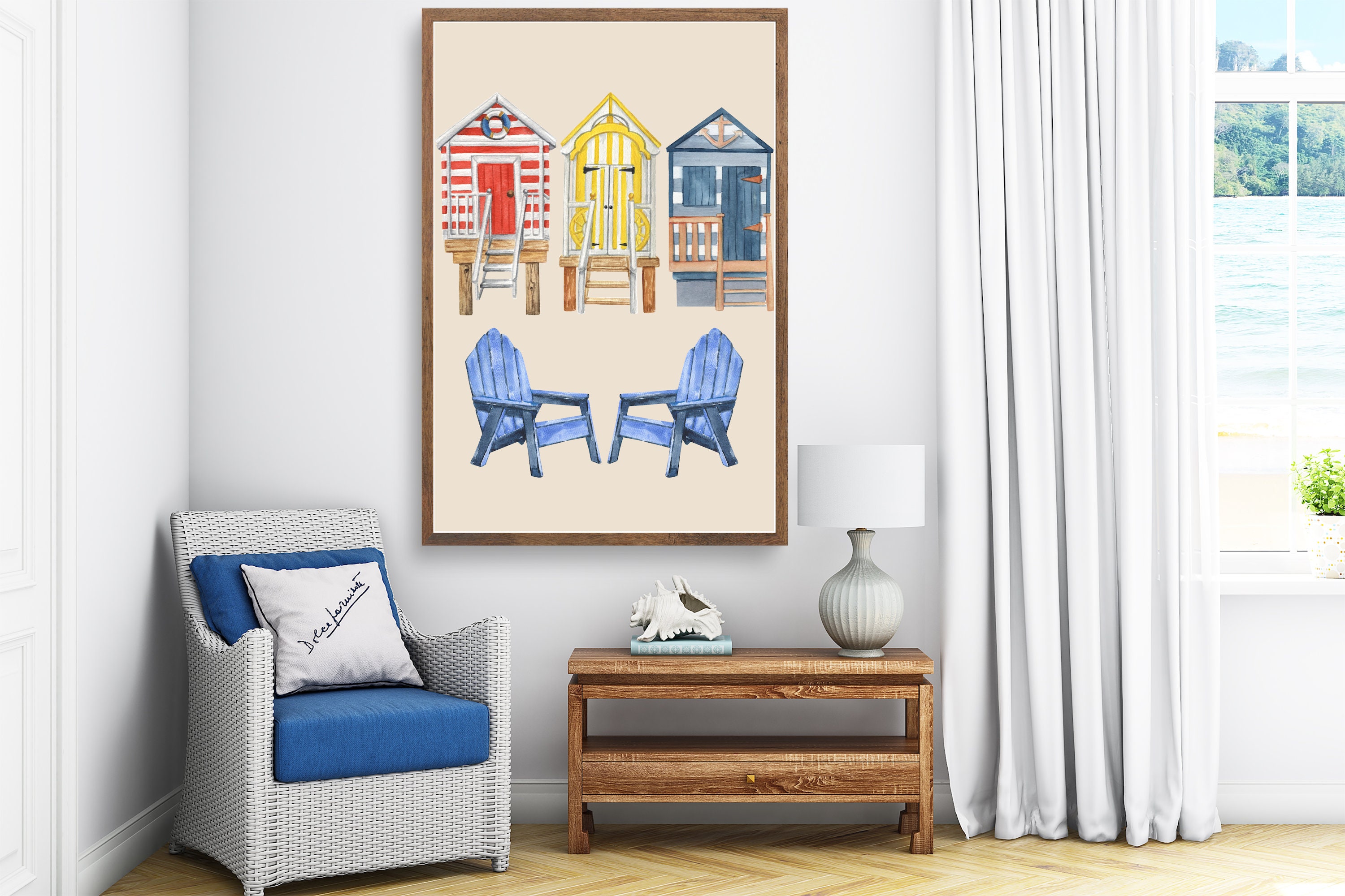 Coastal Gallery Wall Set, Paddle Print, Digital Download, Beach Hut Wall Art, Watercolor, Beach