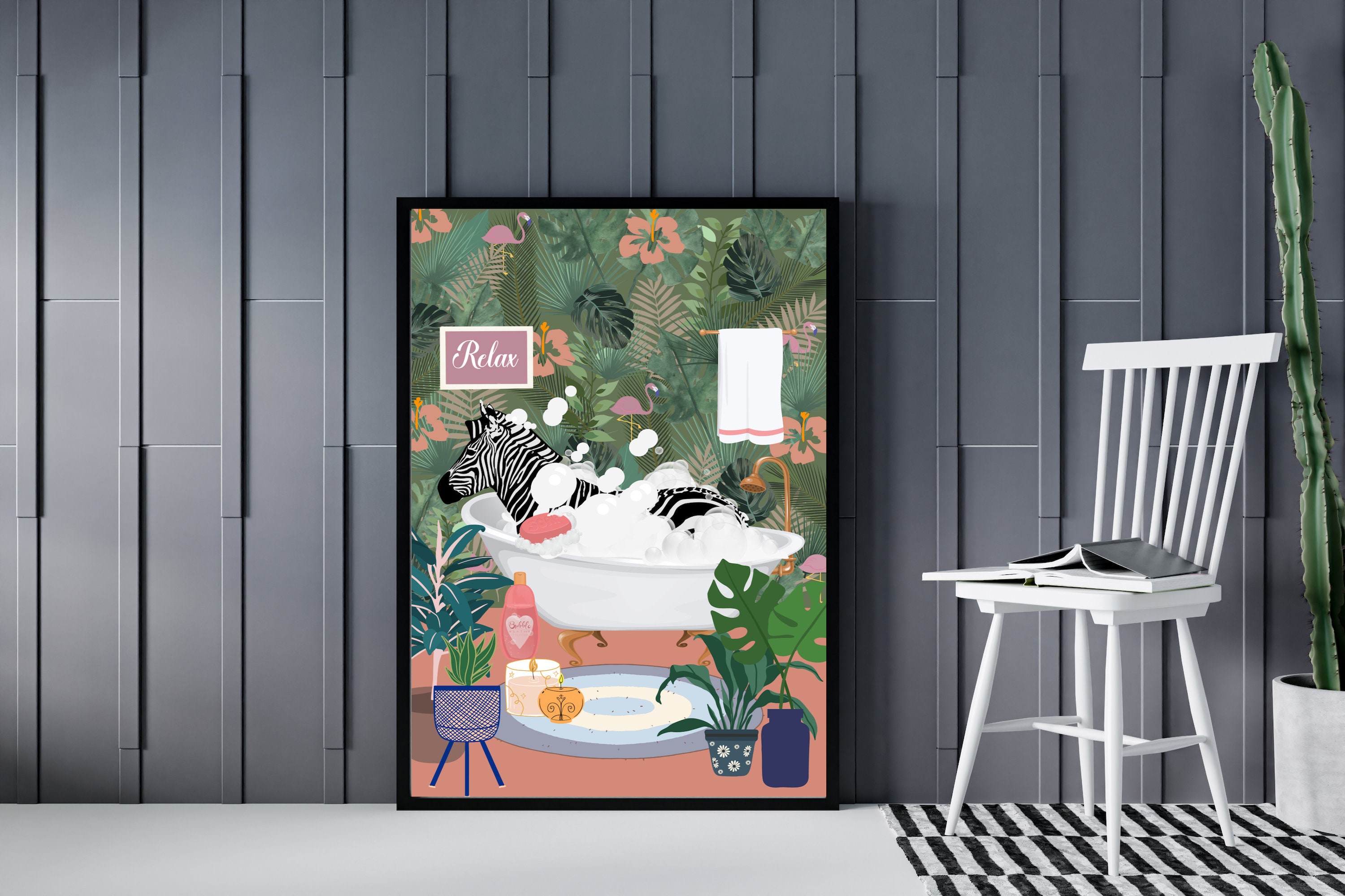 Zebra Bathtub Wall Art Tropical Bathroom Poster Digital - Etsy