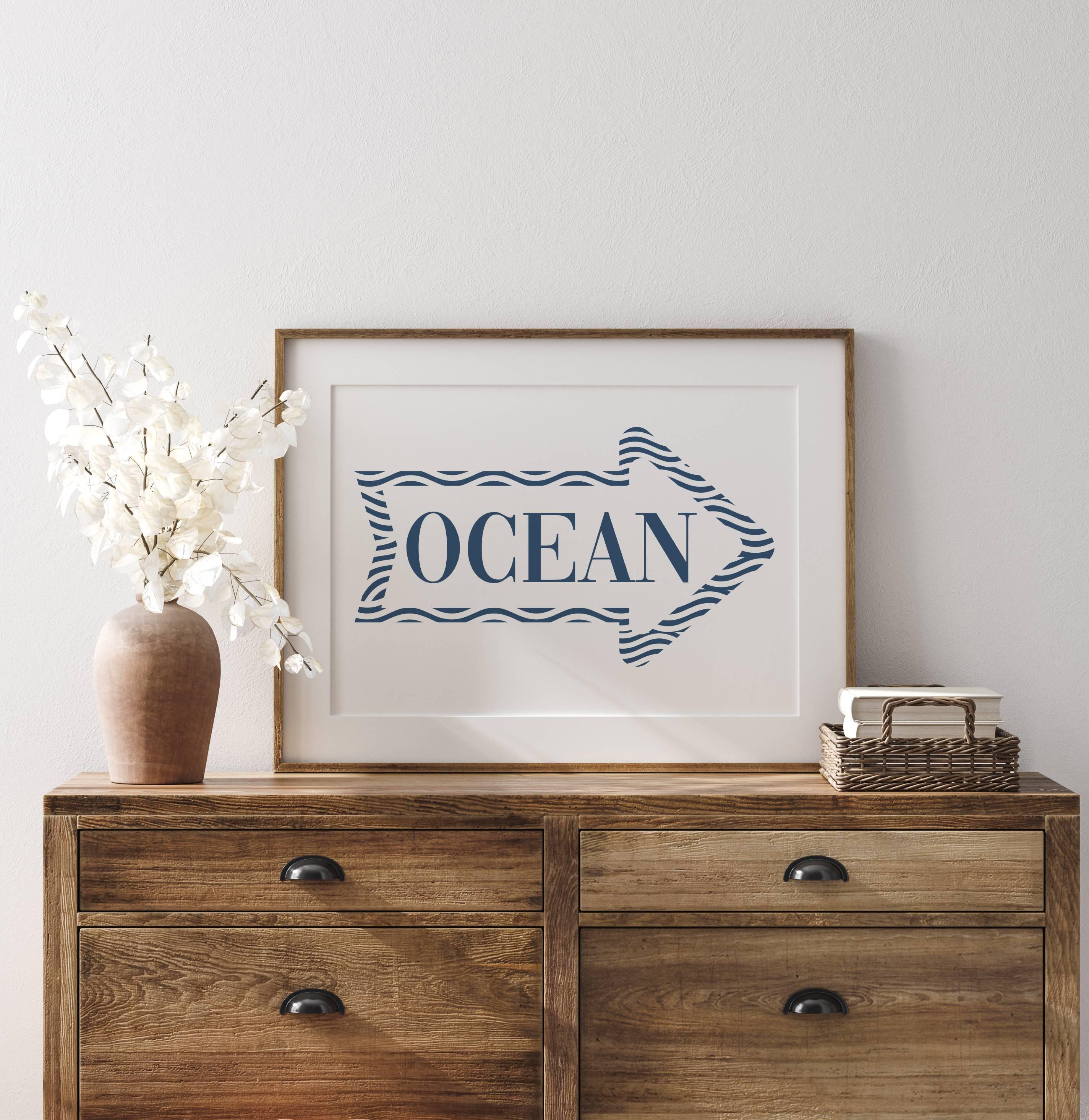 Ocean Sign, Printable Ocean Arrow Sign, Modern Coastal Art, DIGITAL ...