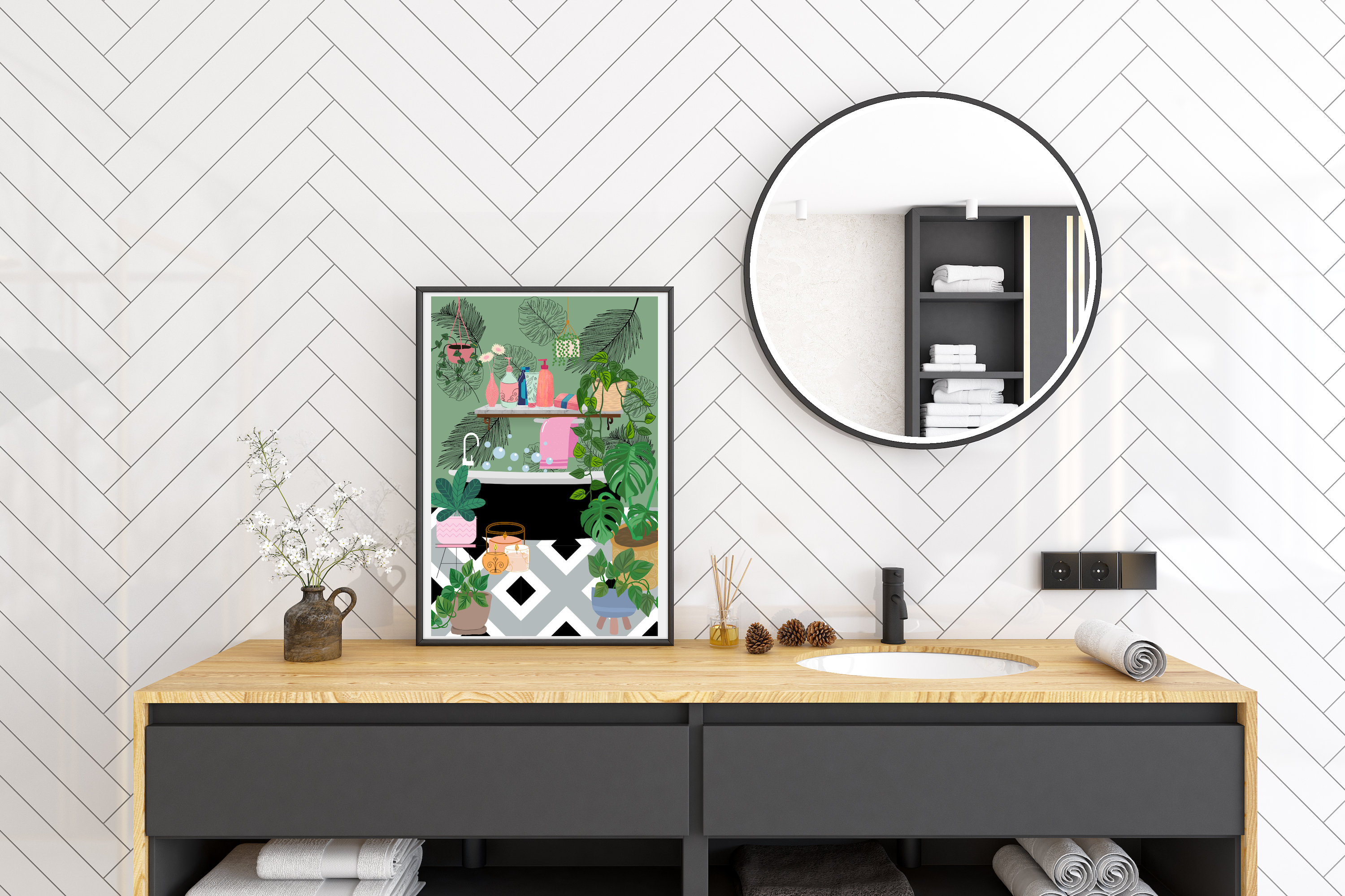 Tropical Bathroom Wall Art Botanical Bath Poster Digital - Etsy