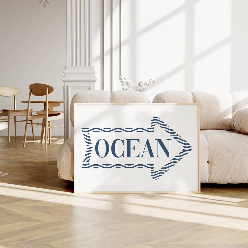 Ocean Sign, Printable Ocean Arrow Sign, Modern Coastal Art, DIGITAL ...