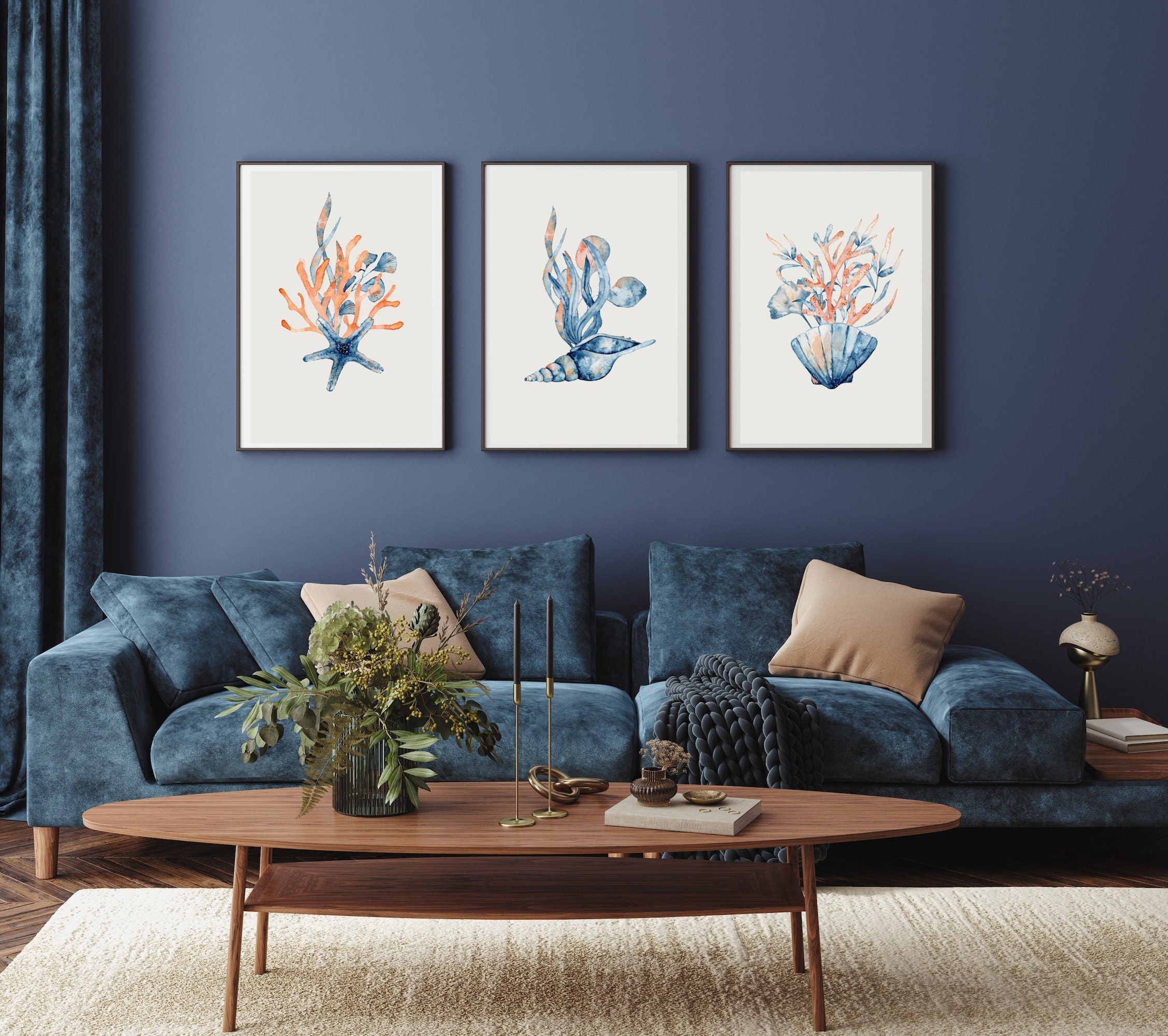 Coral Wall Art, Coastal Gallery Wall Set, Digital Download, Seaweed Art