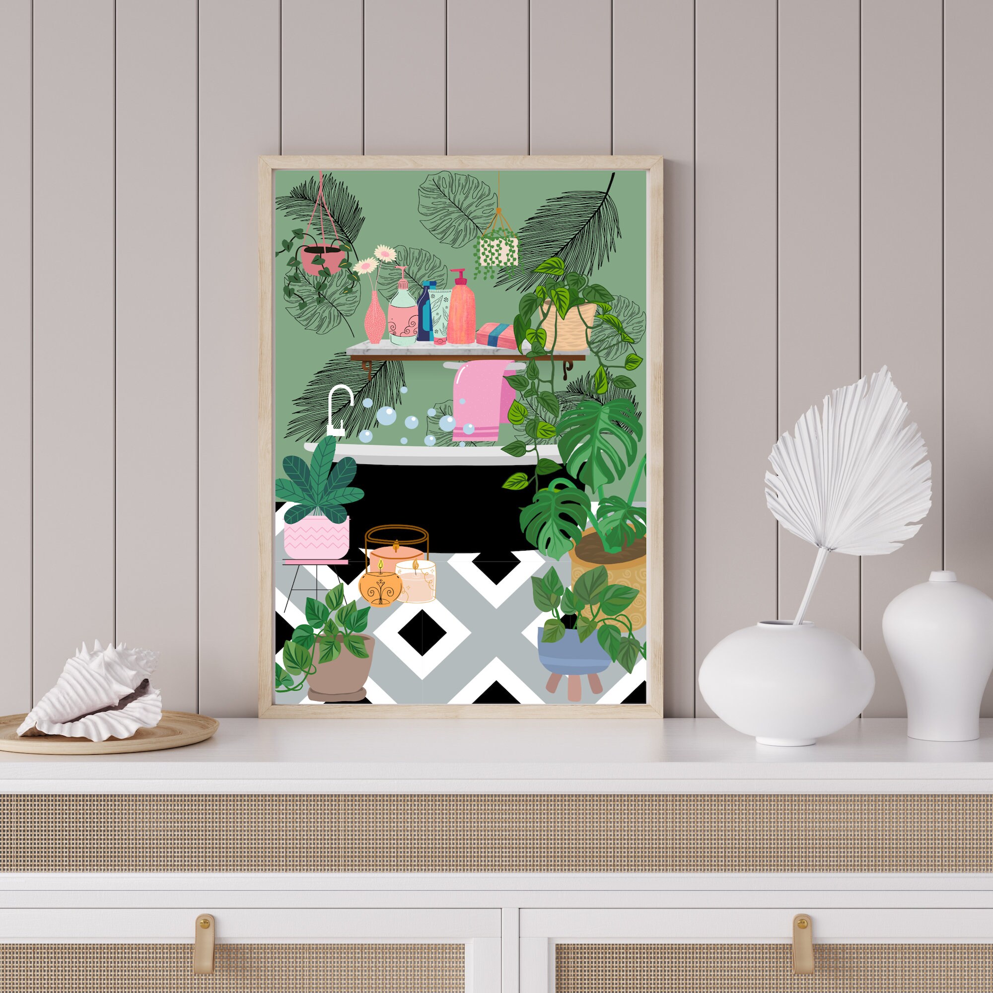 Tropical Bathroom Wall Art Botanical Bath Poster Digital - Etsy