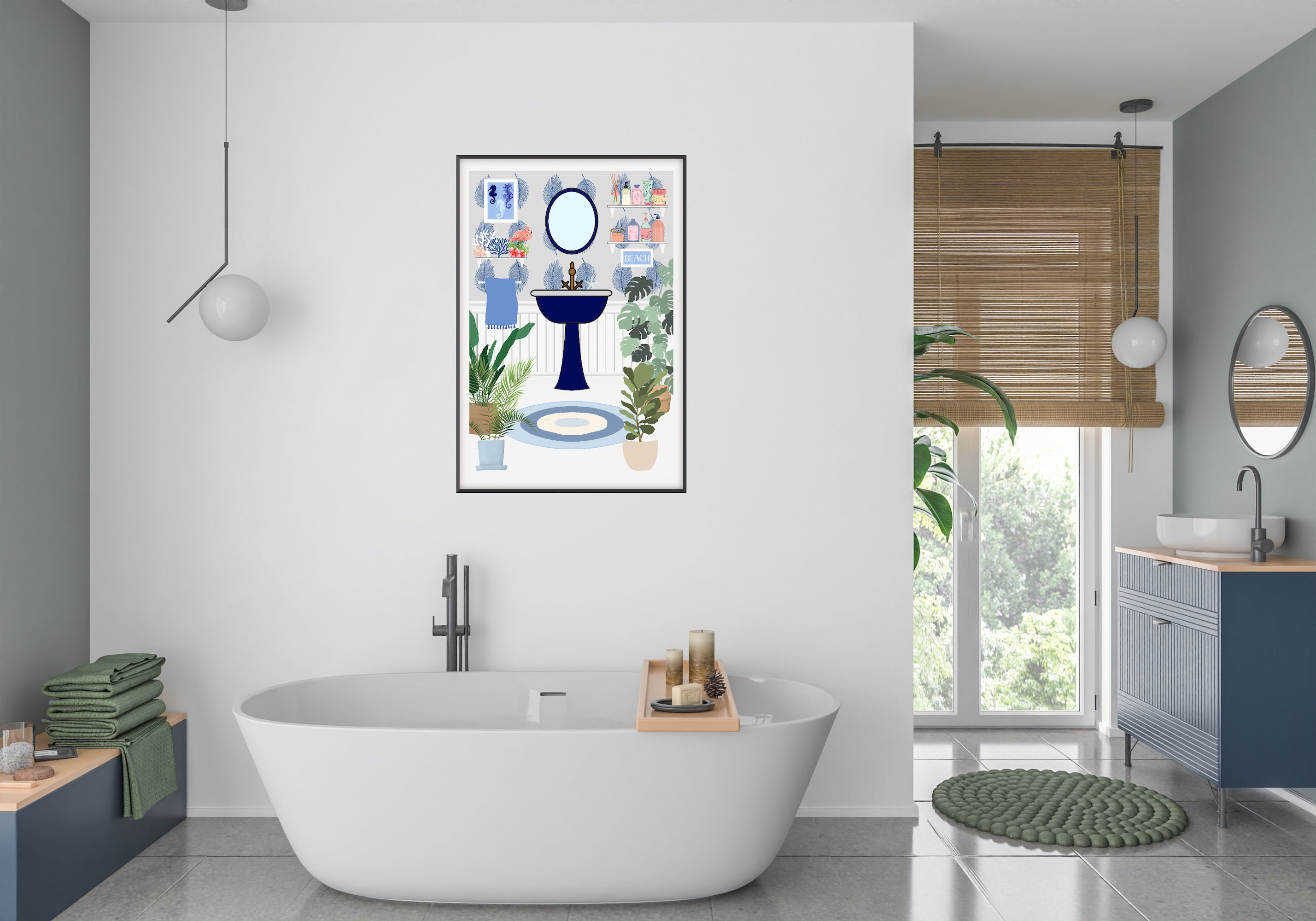 Coastal Bathroom Wall Art, Beach House Bathroom Decor, Digital Download