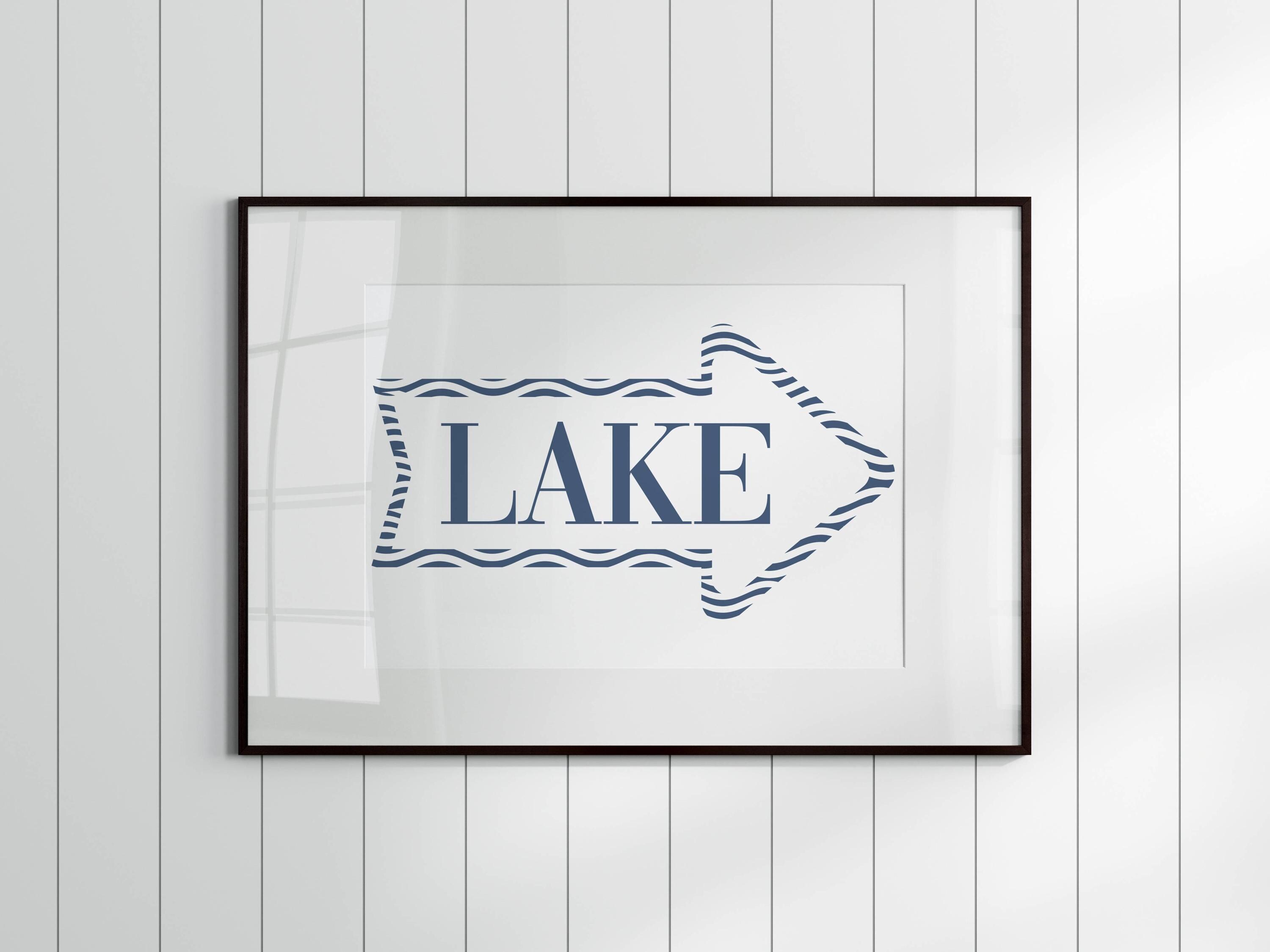 Lake Sign Printable, Lake Arrow Sign, Minimalist Lake House Wall Art ...
