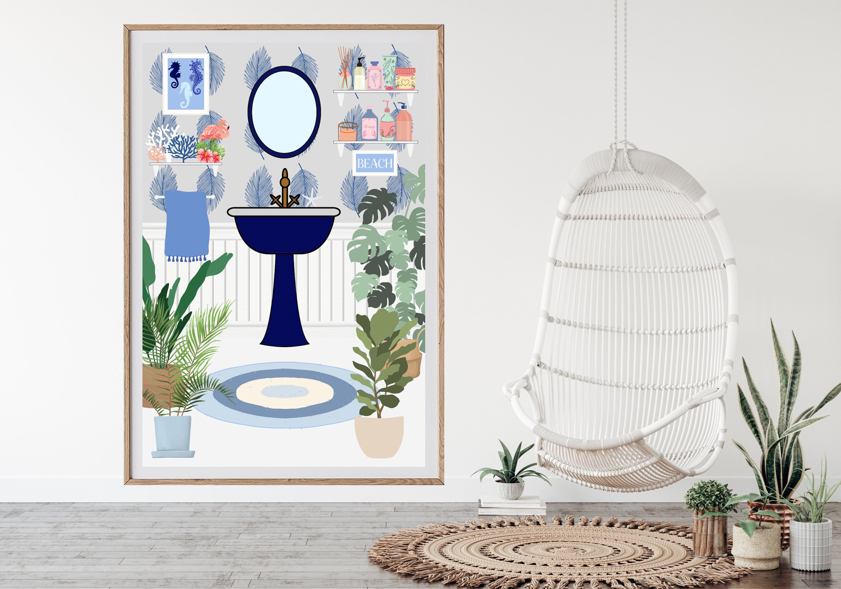 Coastal Bathroom Wall Art, Beach House Bathroom Decor, Digital Download