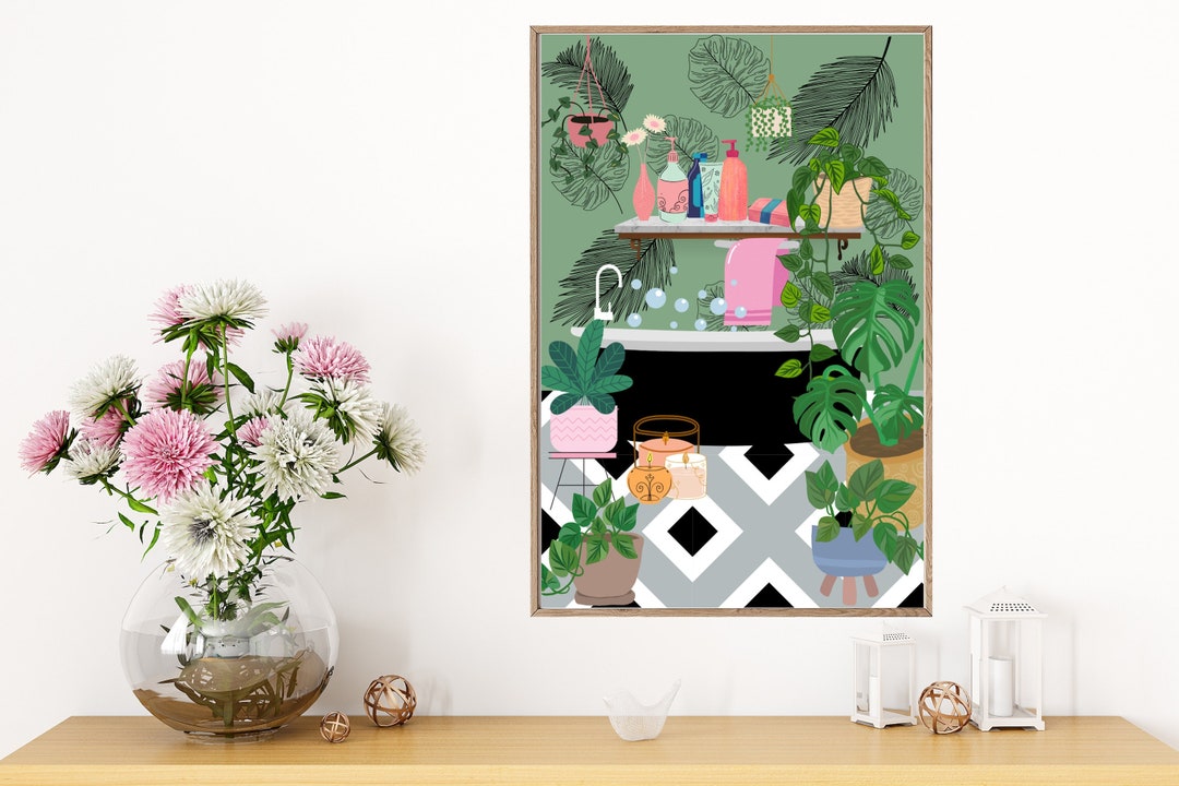 Tropical Bathroom Wall Art, Botanical Bath Poster, Digital Download ...