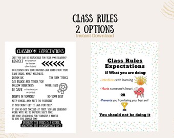 Klassenzimmer Regeln und Erwartungen, Schild zum Ausdrucken, zwei Versionen, Schul Dekor zum sofortigen Download