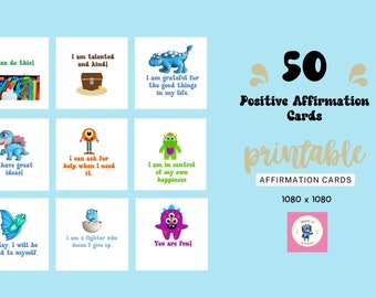 Lunchbox affirmation notes, 50 Daily Affirmation Cards, printable affirmation cards, printable lunch box cards, kindness notes, printable